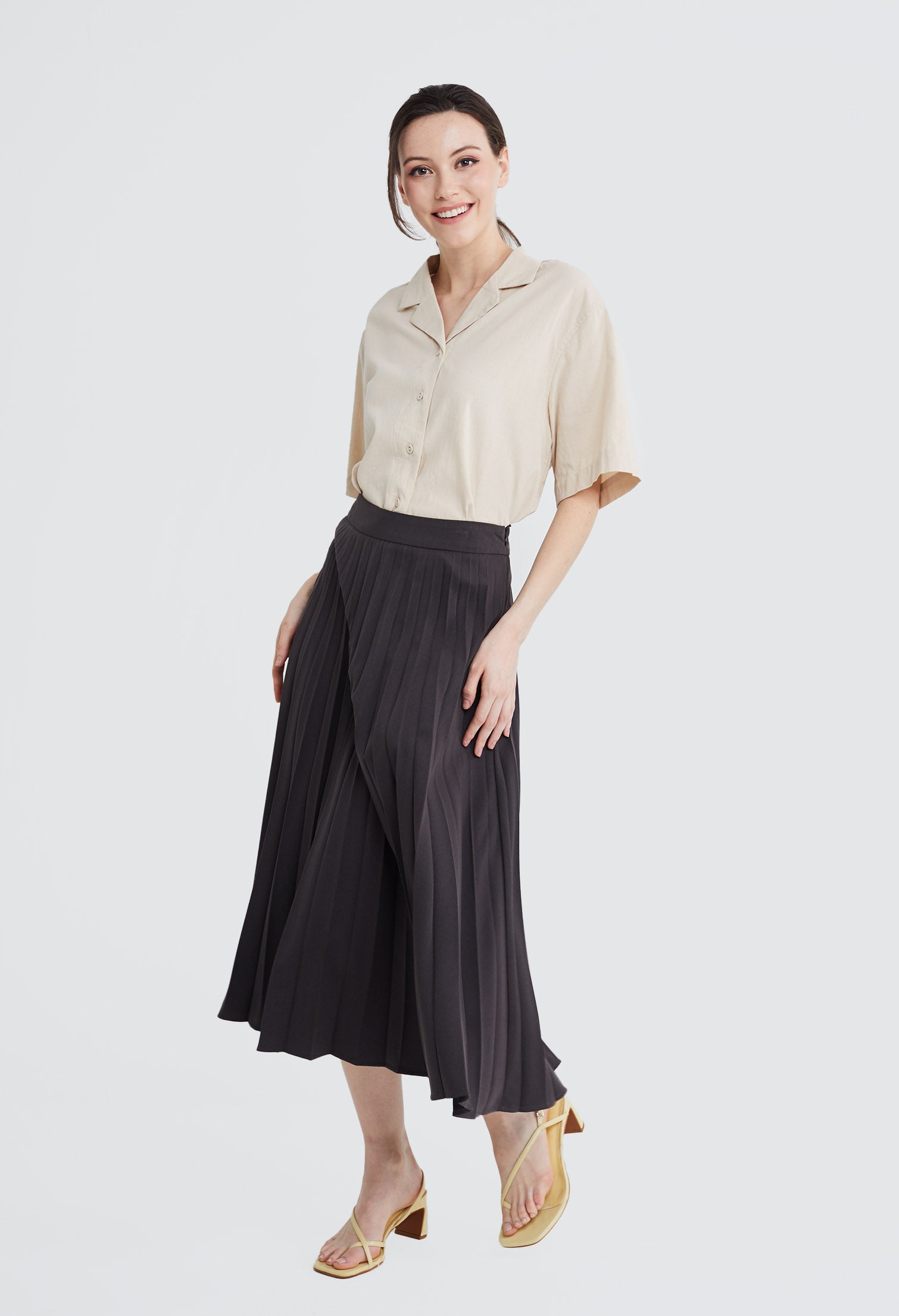 Pleated Drop Midi Skirt