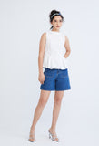 High Neck Brocade Peplum Top