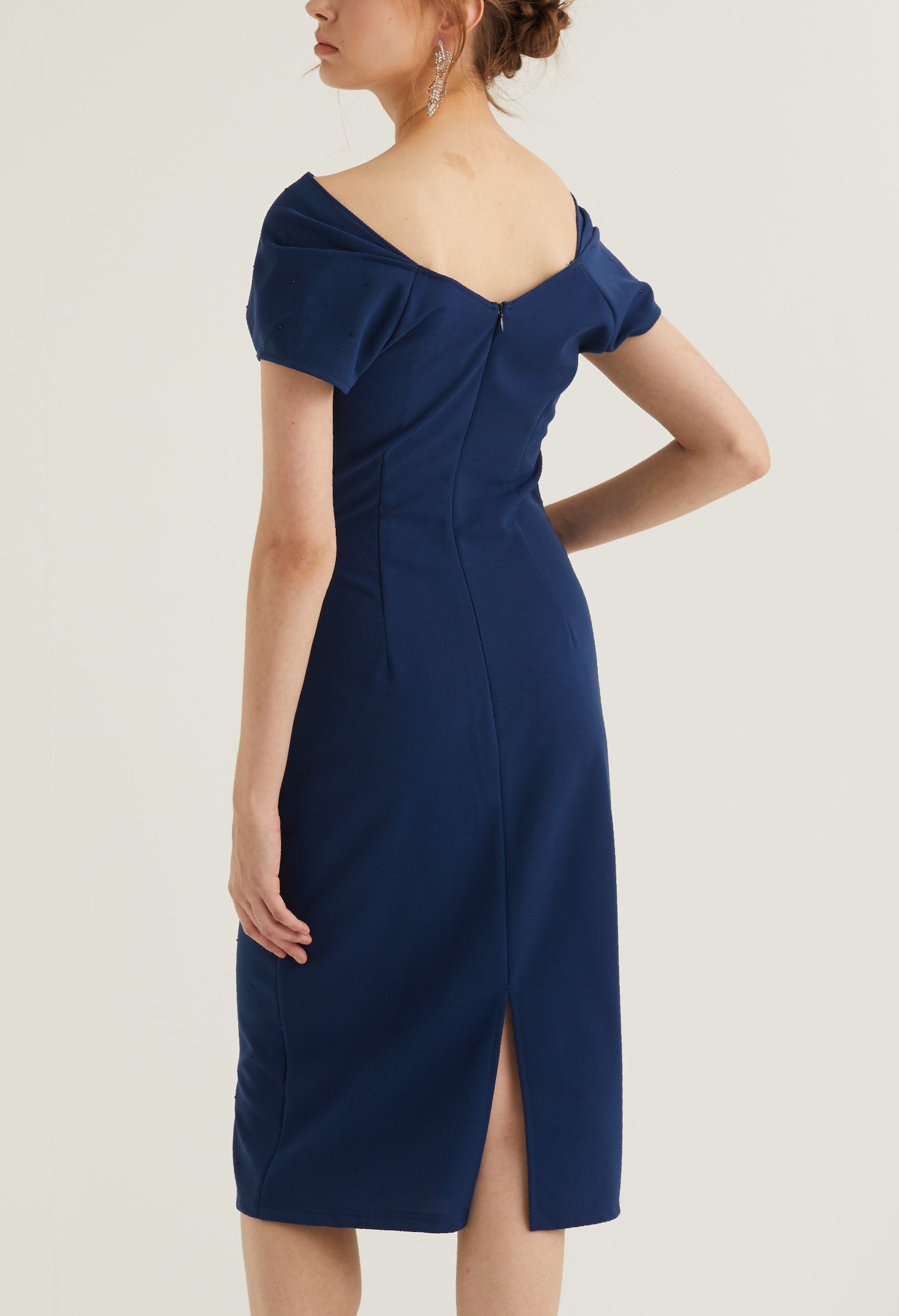 Cowl Neck Side Ruched Midi Dress