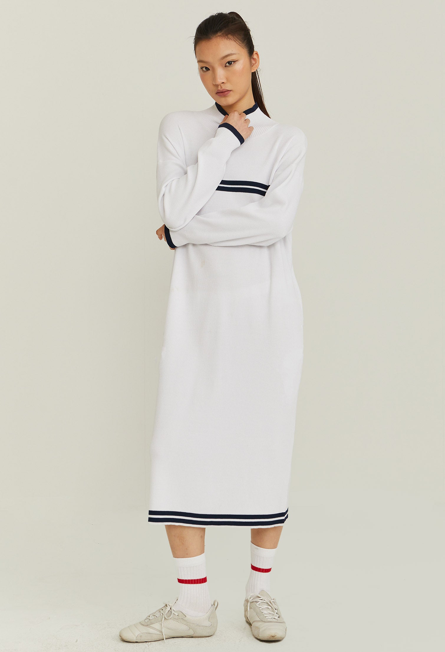 Highneck Long Sleeve Cardi Dress