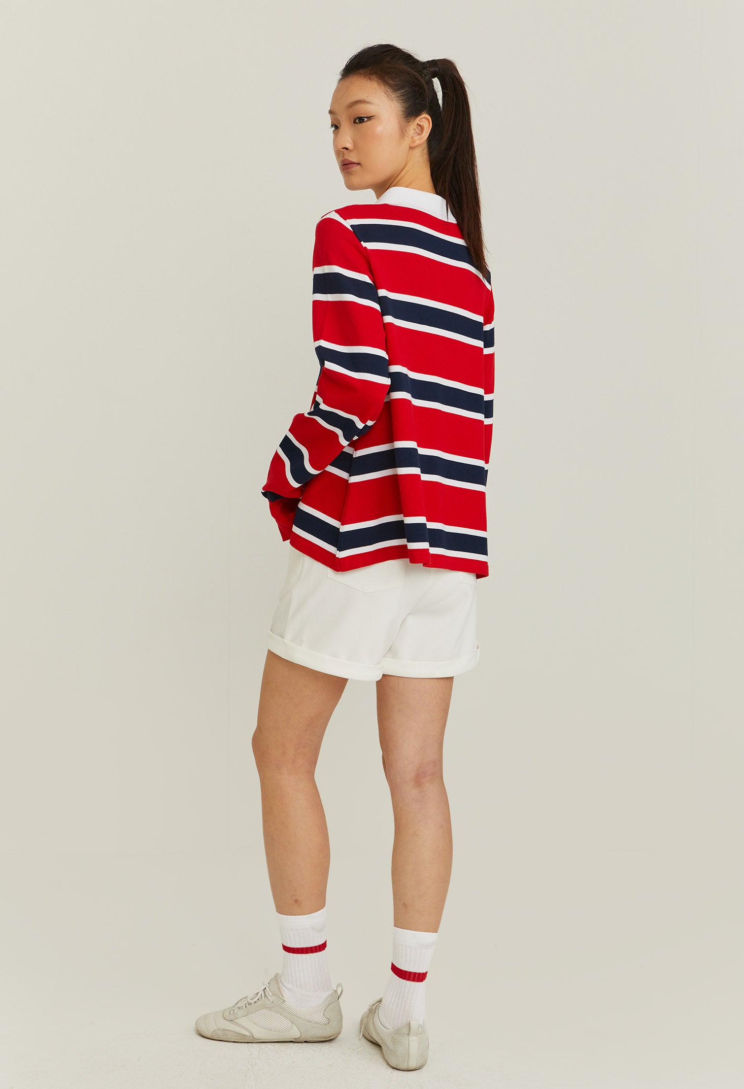 Striped Long-sleeve Varsity Polo-T