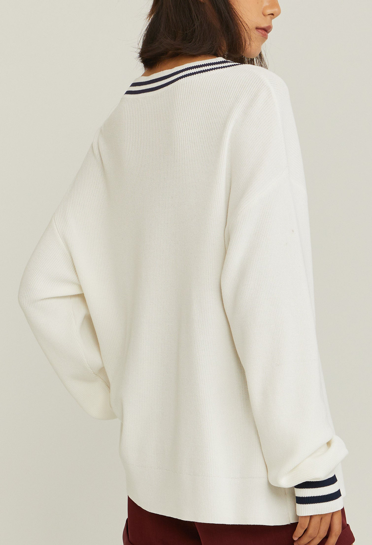 V-Neck Varsity Knitted Long-Sleeve Sweater