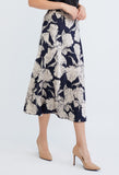 Floral Leaf Indigo Satin A-Line Skirt