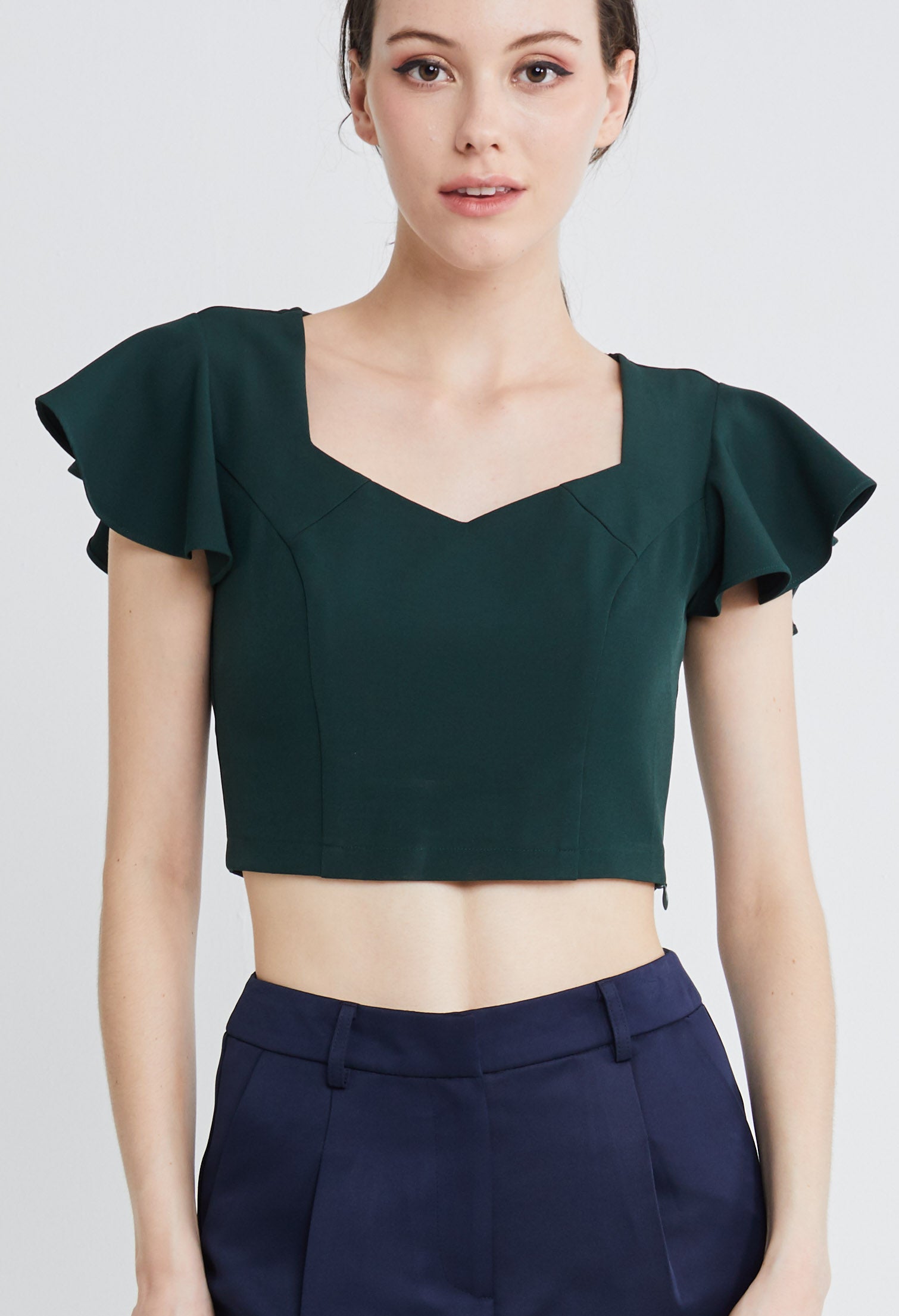 Tailored Petal Flutter Sleeves Cropped Top