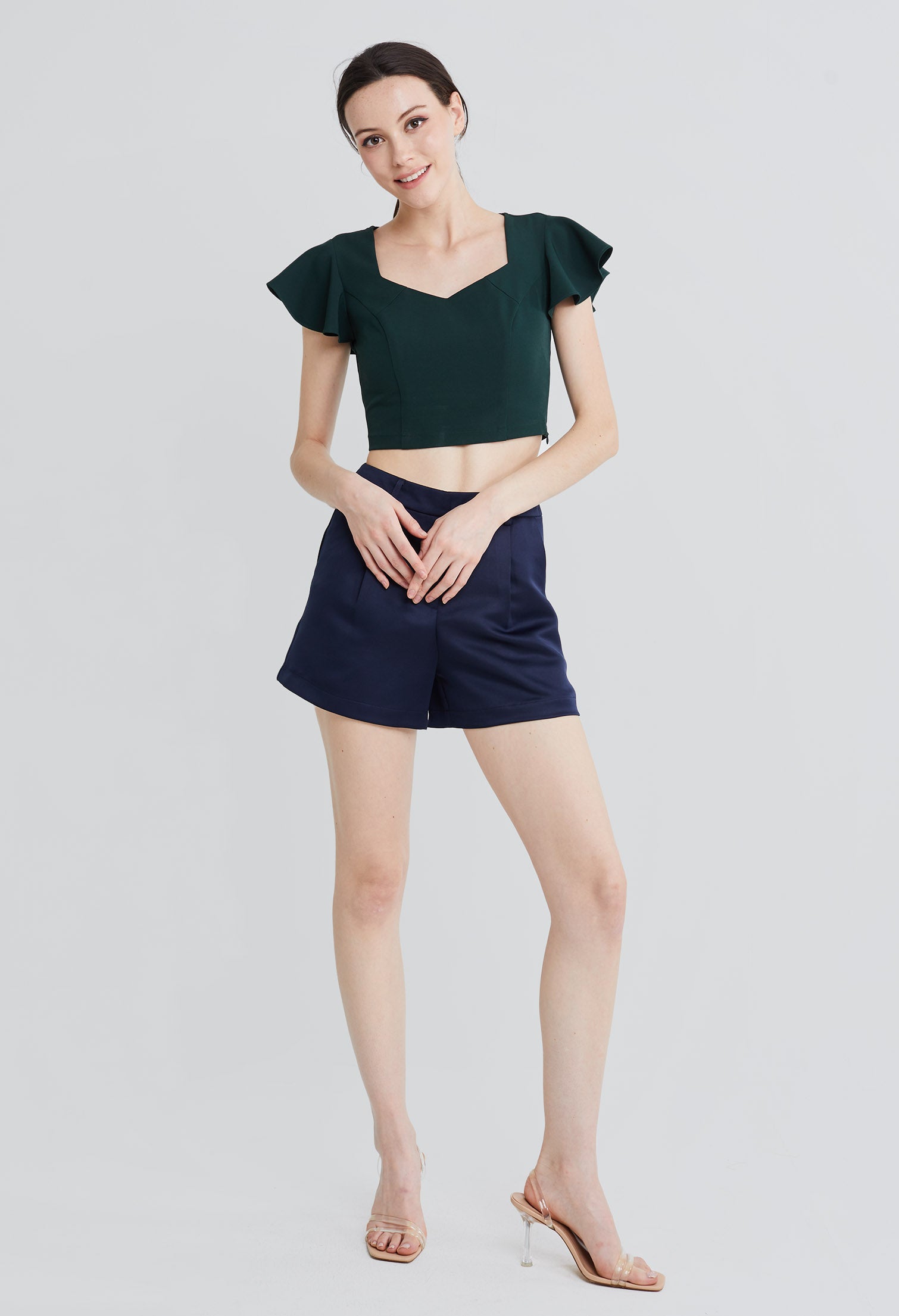 Tailored Petal Flutter Sleeves Cropped Top
