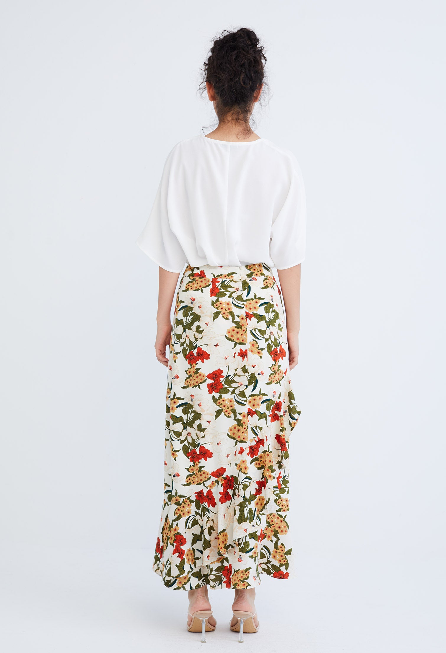 Floral Flutter Asymmetrical Maxi Wrap Skirt