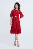 Lace Pearl Belted Cocktail Dress