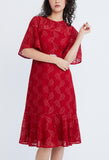 Lace Pearl Belted Cocktail Dress