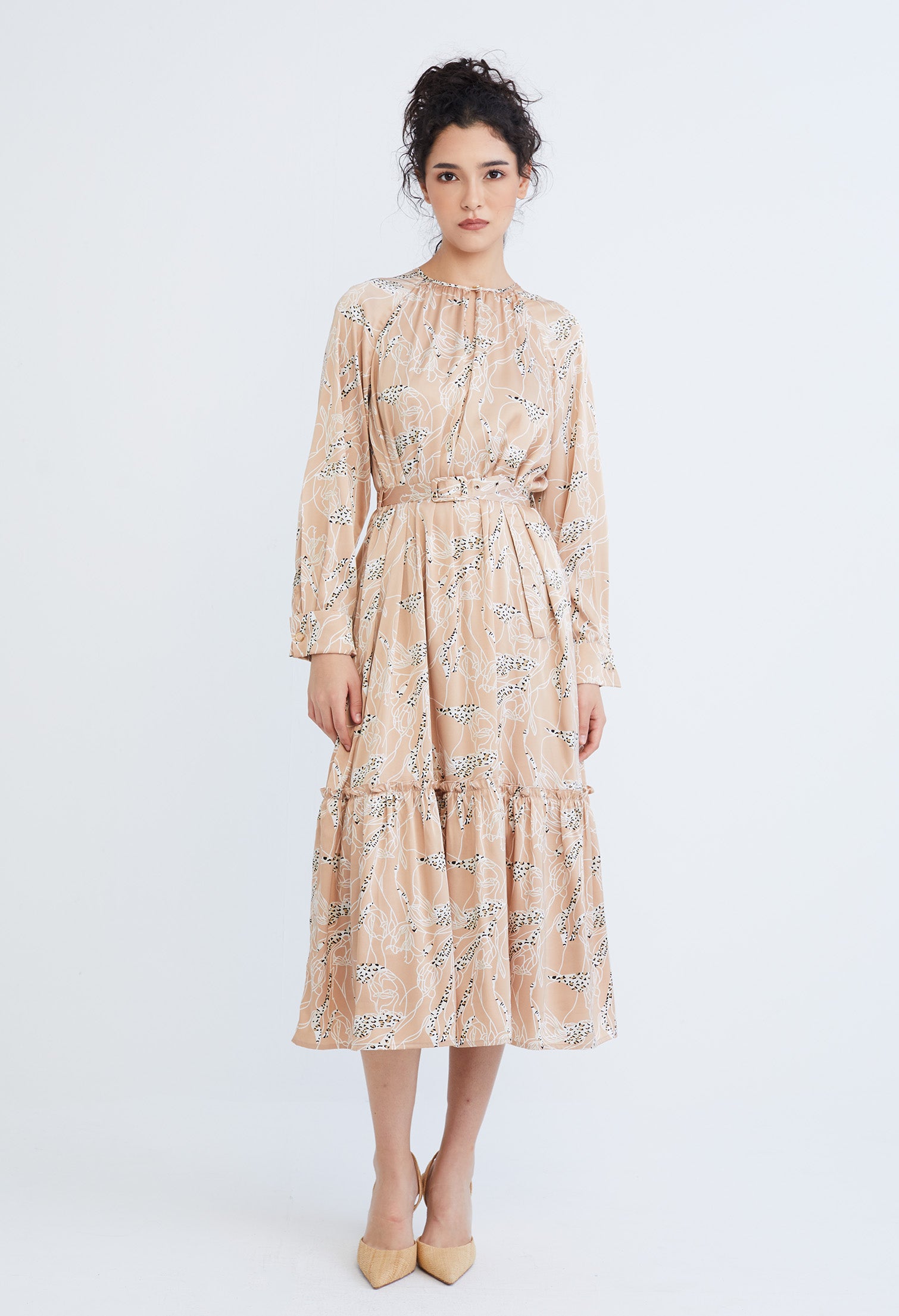 Abstract Allover Flora Belted Dress