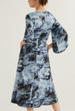 Watercolour Bell Sleeve Midi Dress