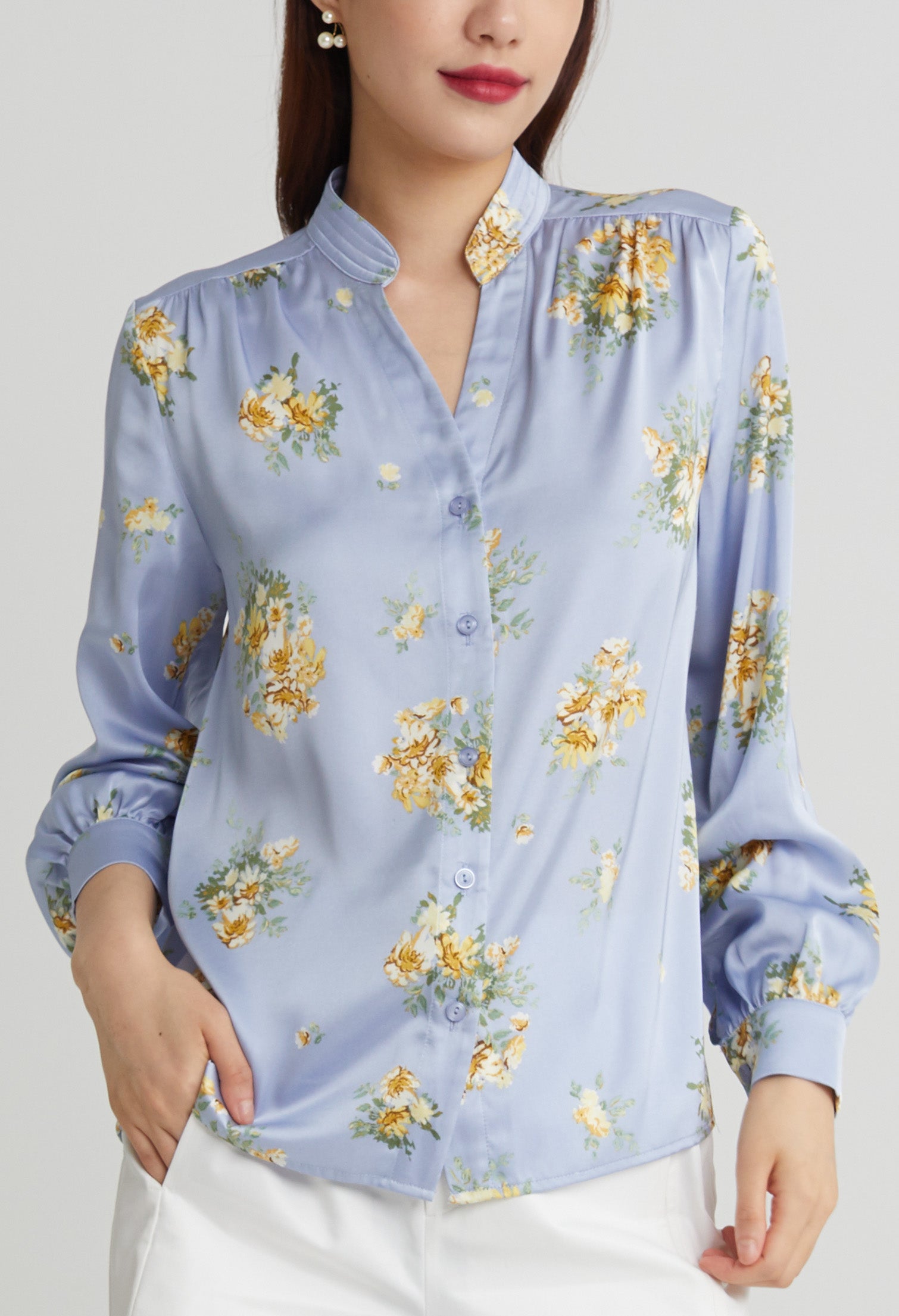 Fancy Floral Long Sleeve Blouse