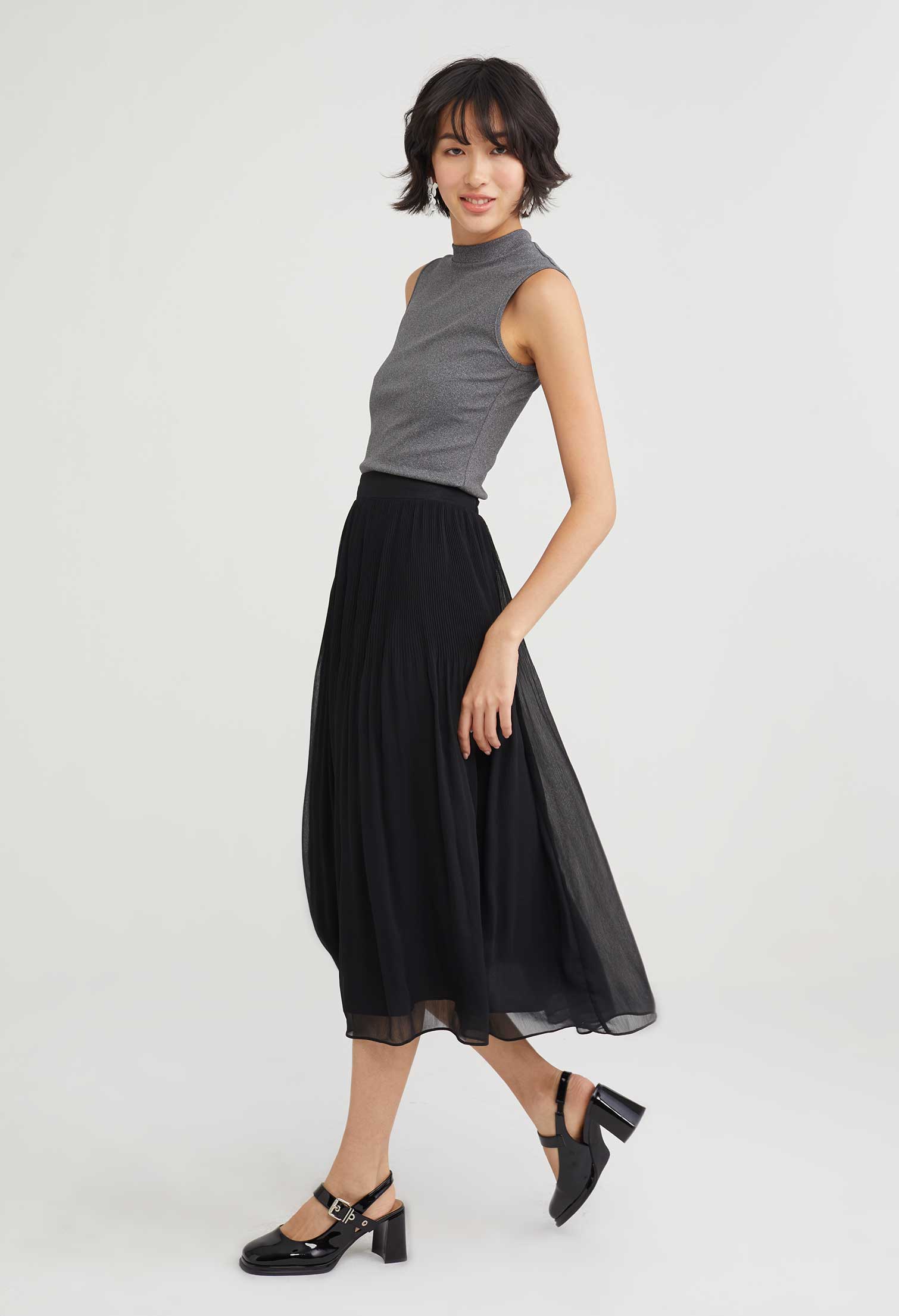 Pleated Chifon Midi Skirt