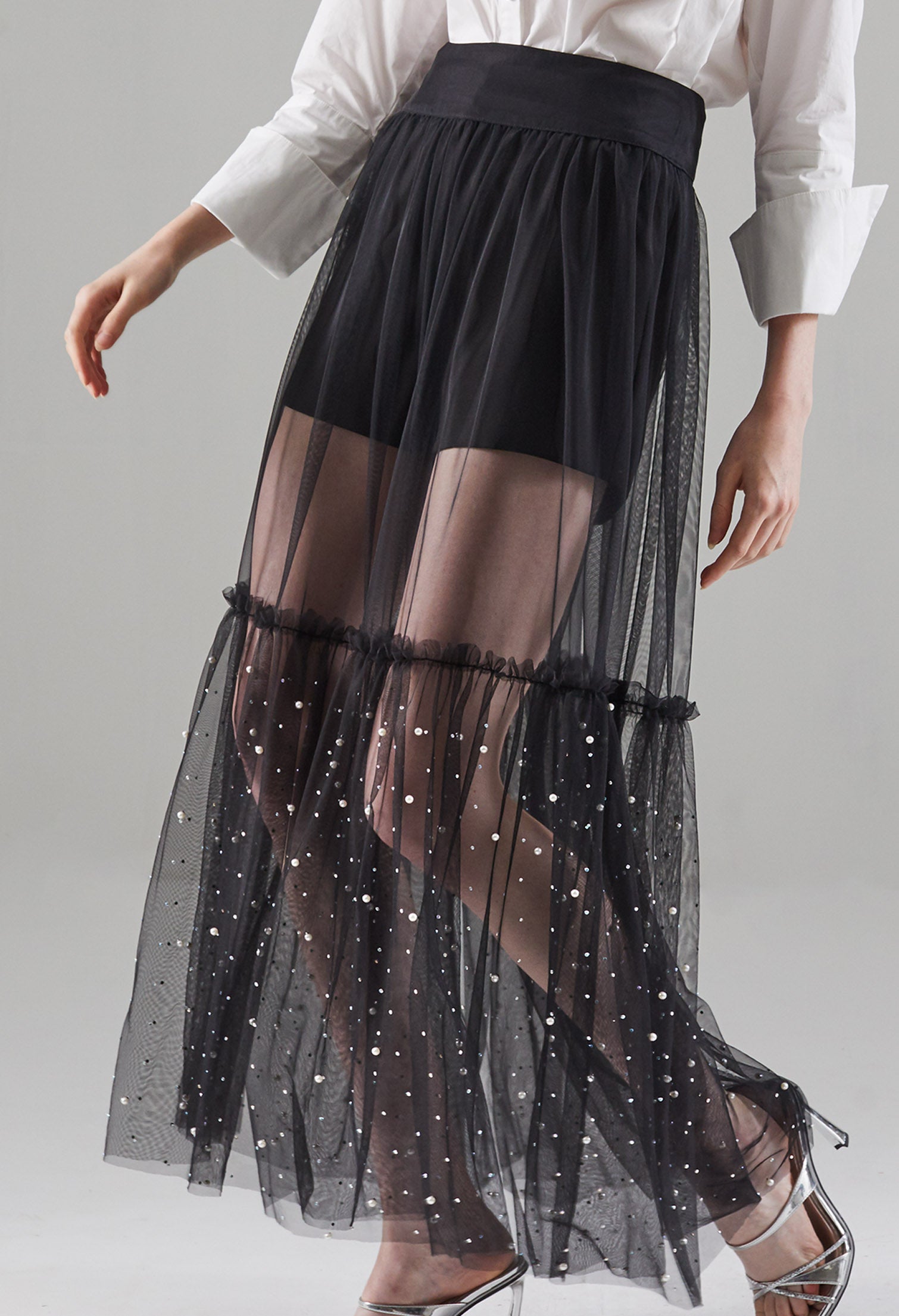 Pearly Chiffon See-through Skirt