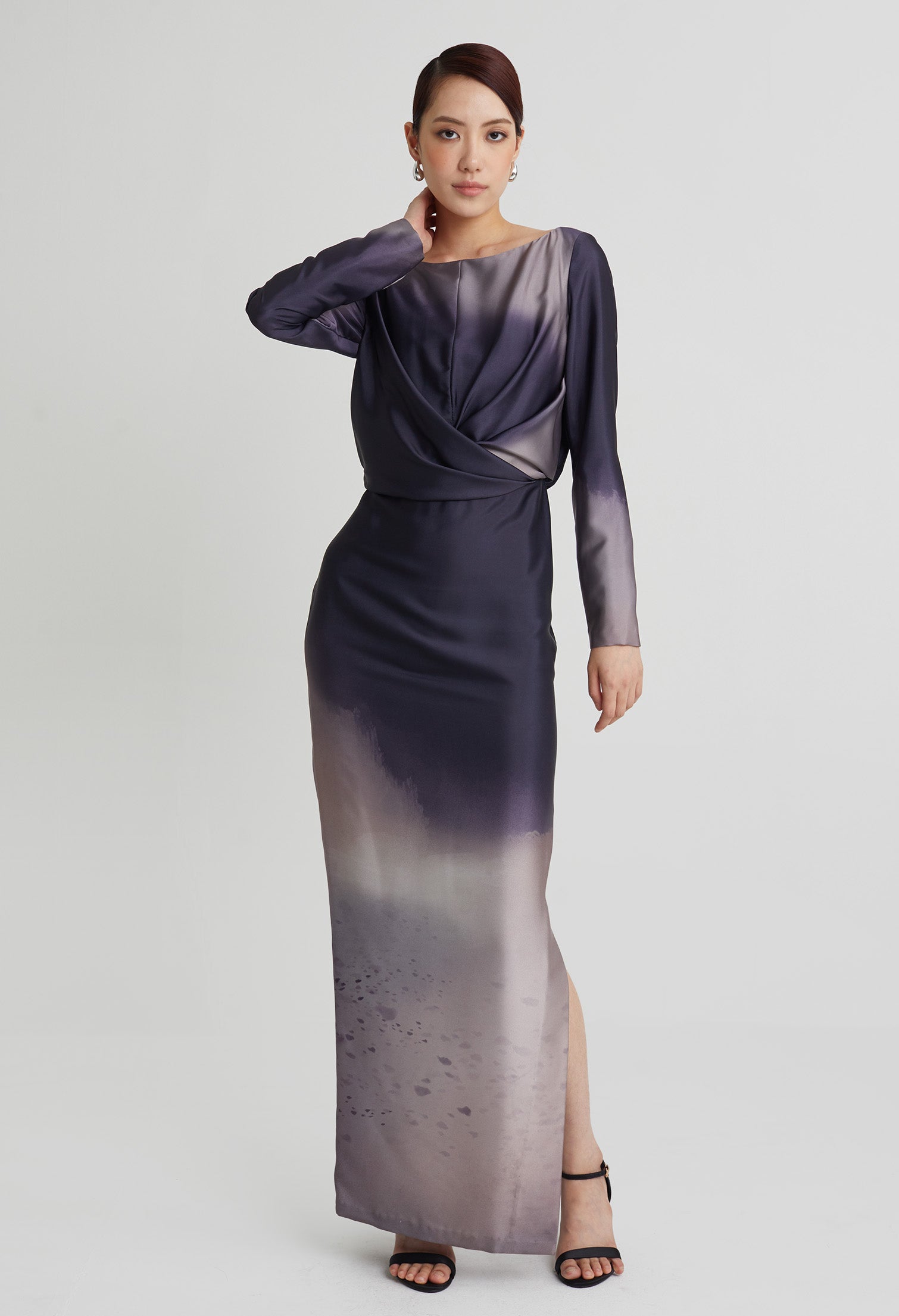 nichii X NURITA HARITH Gradient Indigo Draped Slit Dress