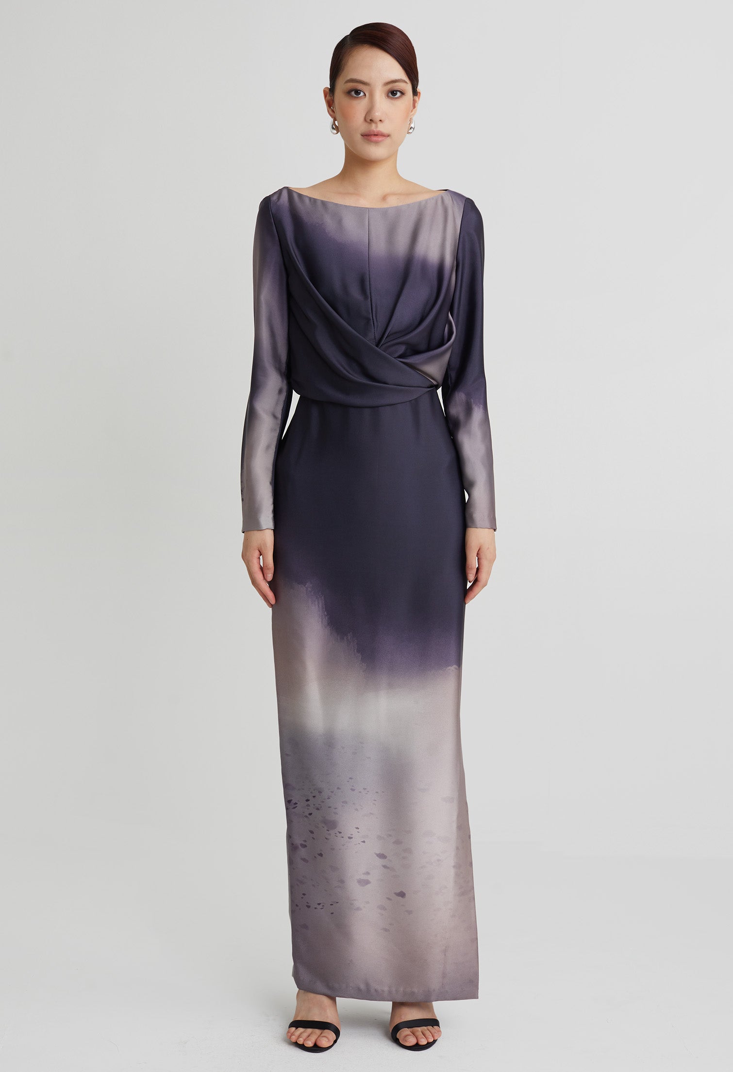 nichii X NURITA HARITH Gradient Indigo Draped Slit Dress