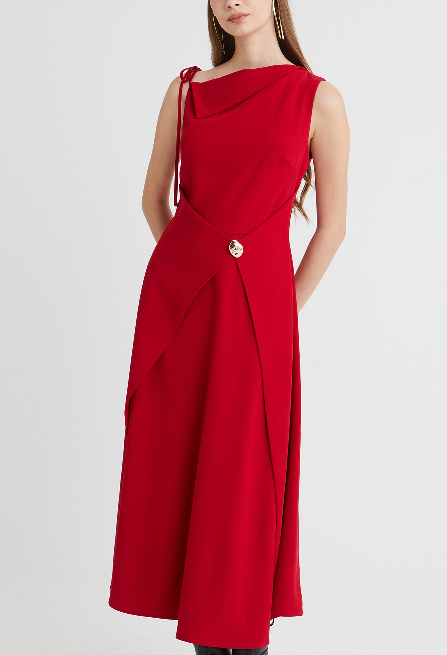 Asymmetric Drape Midi Dress