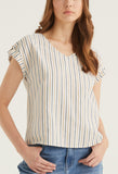 Striped V Neck Cuffed Sleeve Blouse