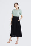 Paperbag Elastic Waist Midi Skirt