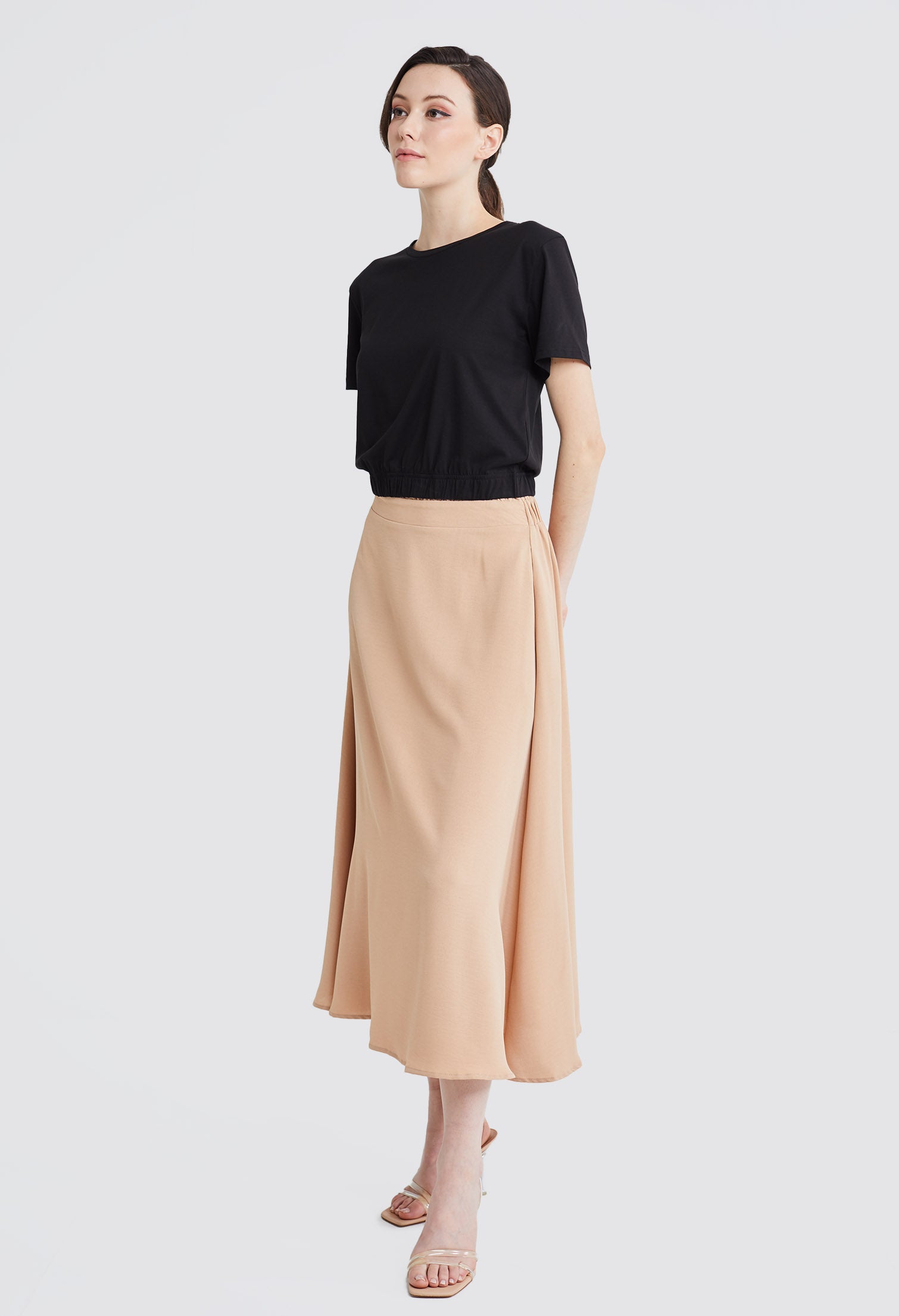 Paperbag Elastic Waist Midi Skirt