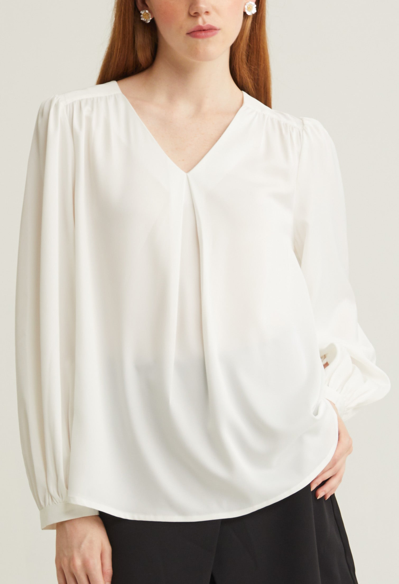 Satin V-Neck Long Sleeves Blouse