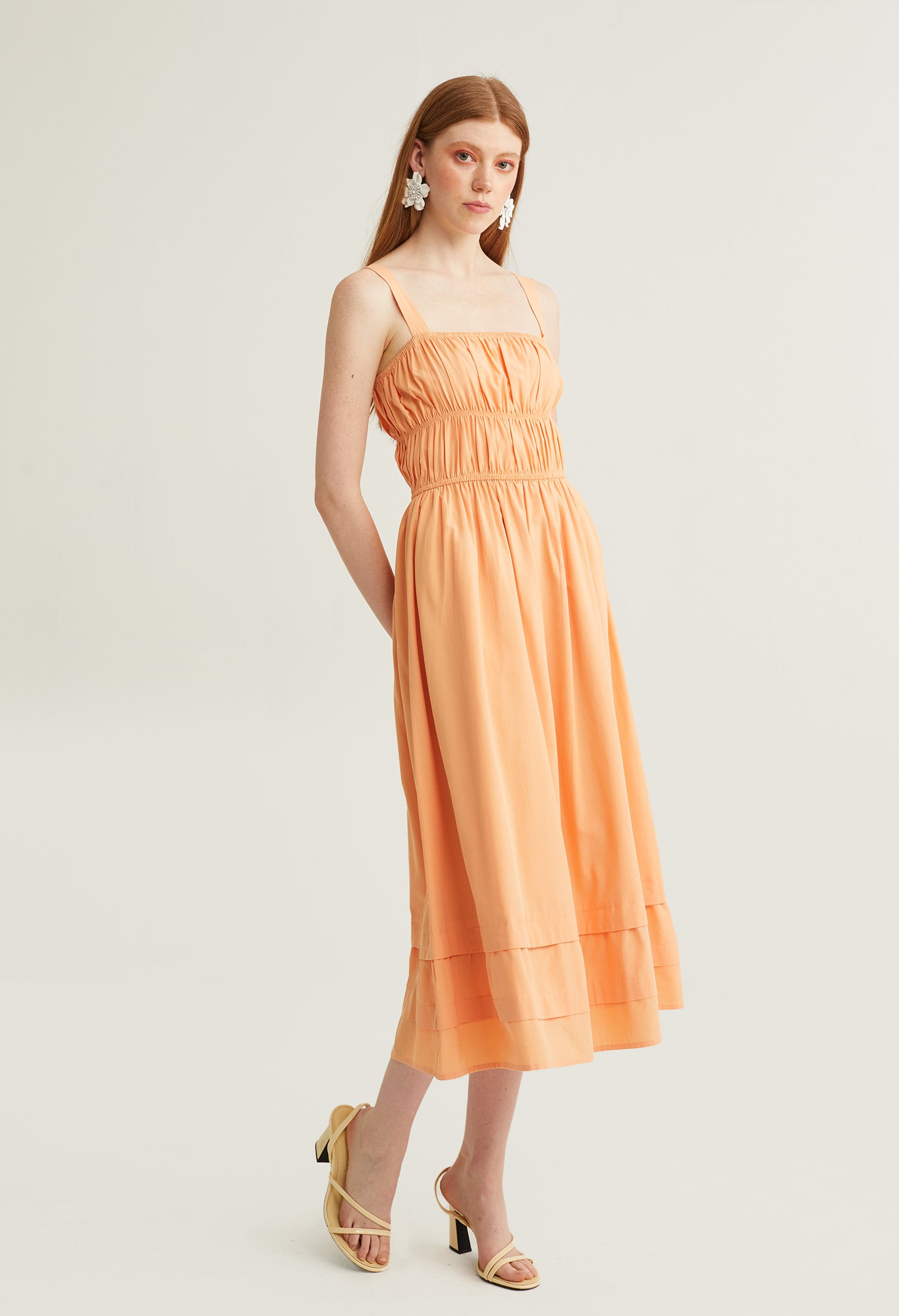 Pleated Sweetheart Midi Dress