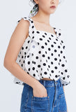 Polka Dot Ruffled Cap Sleeve Blouse