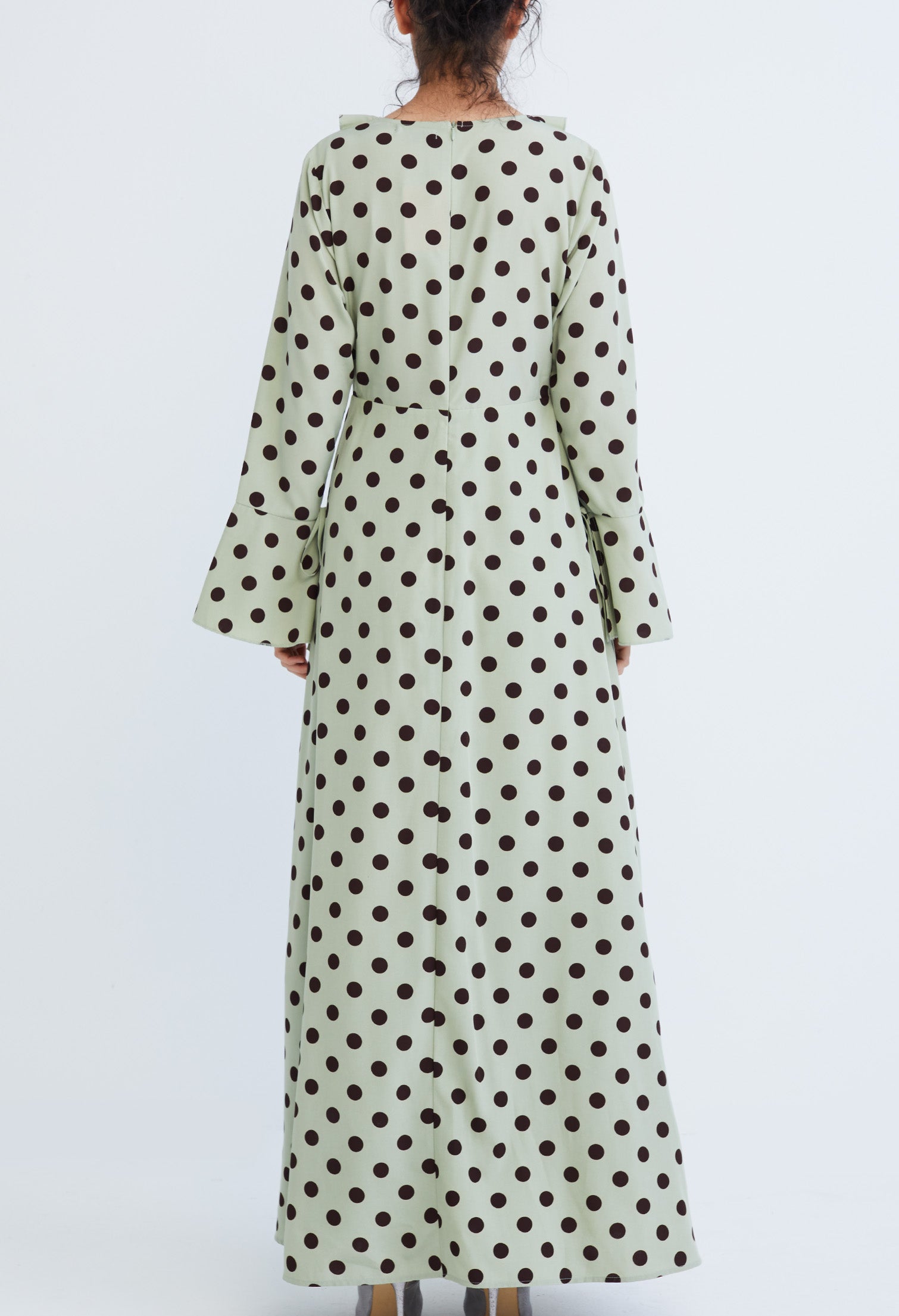 Polka Dot Ruffled V-Neckline Maxi Dress – nichii (Malaysia)