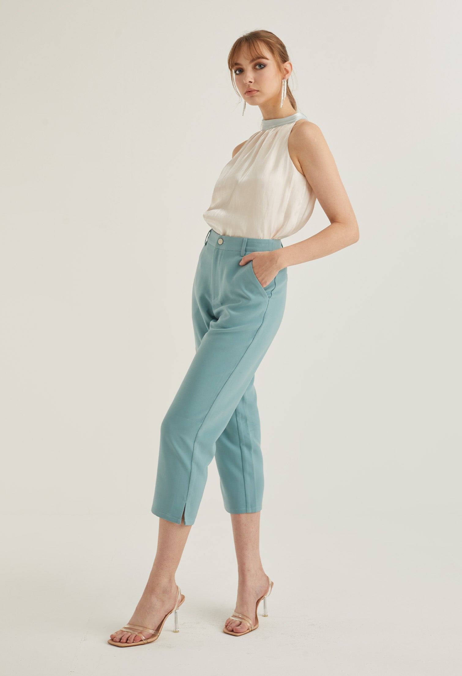 Cropped Office Straight Cut Trousers
