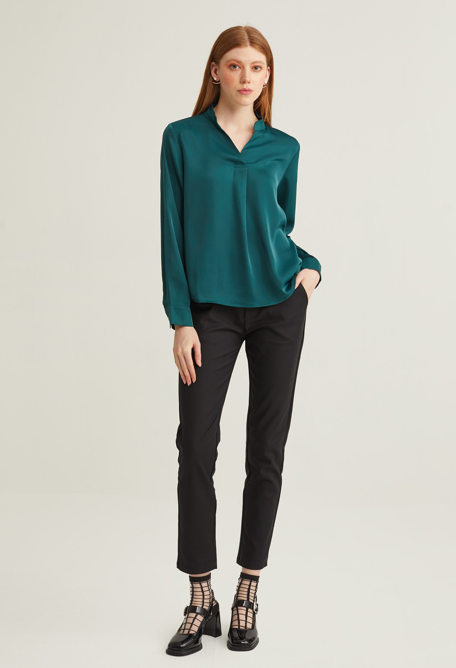 Satin Neck Accent Blouse