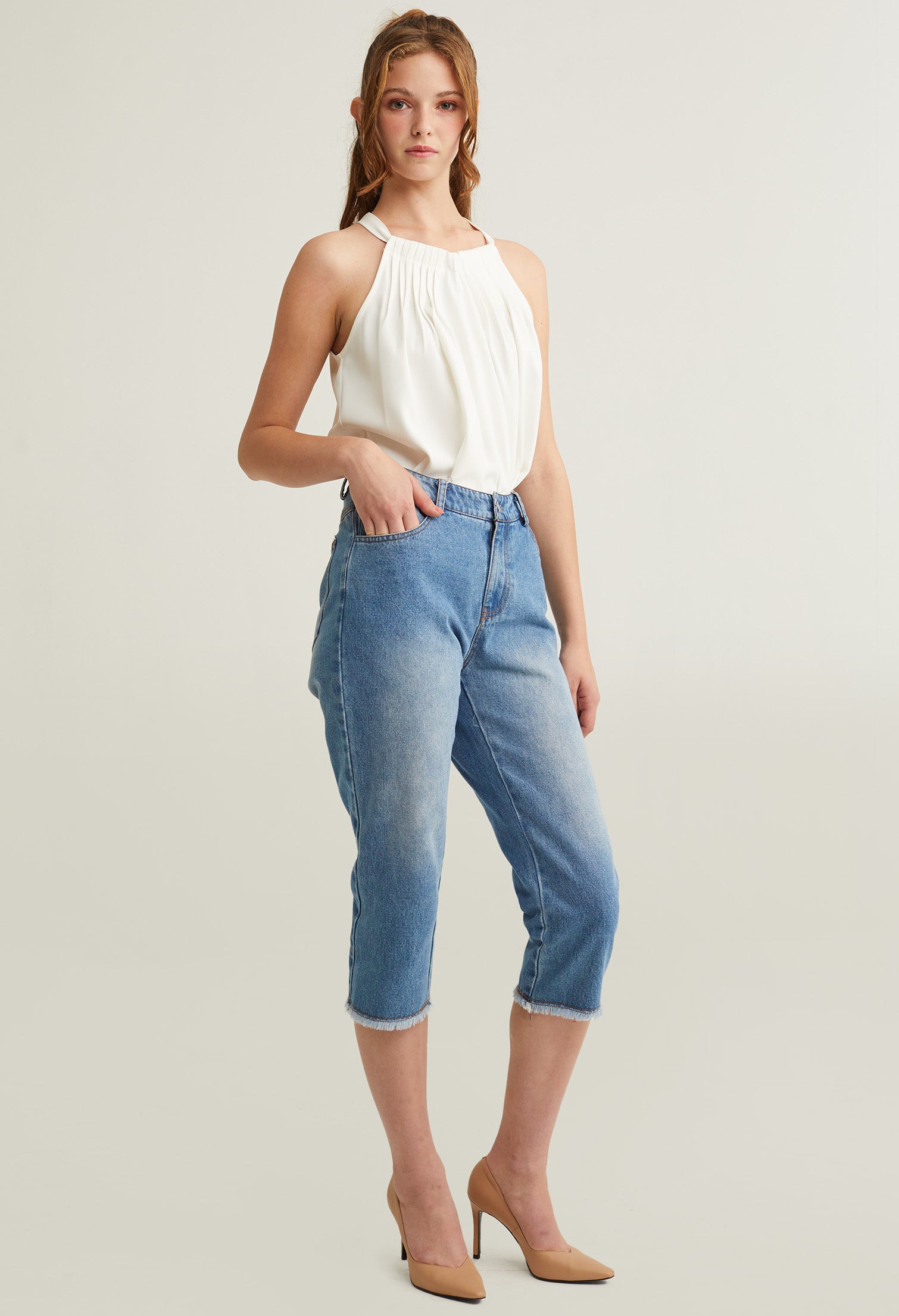 Casual Seamless Hem Denim Pants