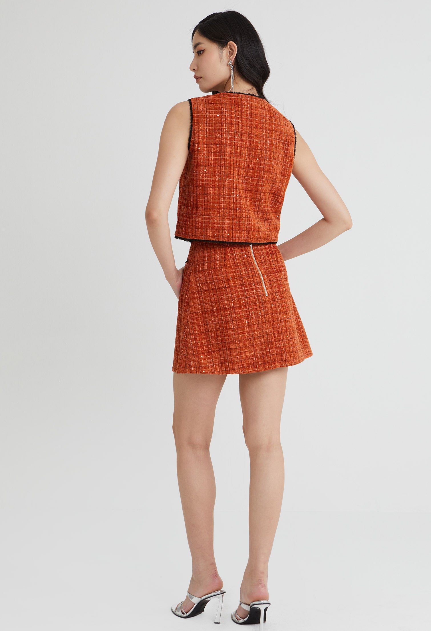 Tweed Charm Buttoned Sleeveless Top