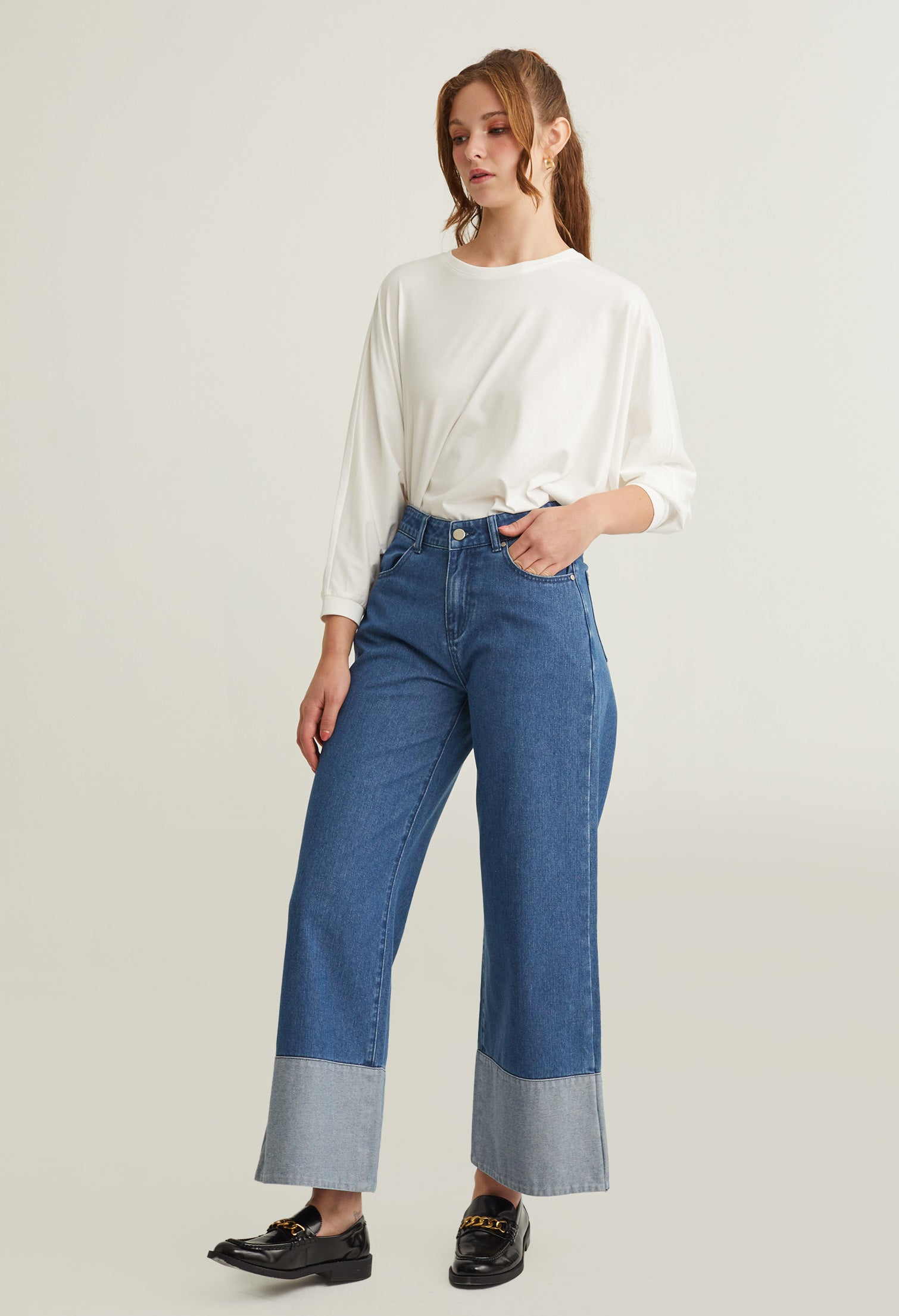 Casual Loose Fit Cuff Jeans