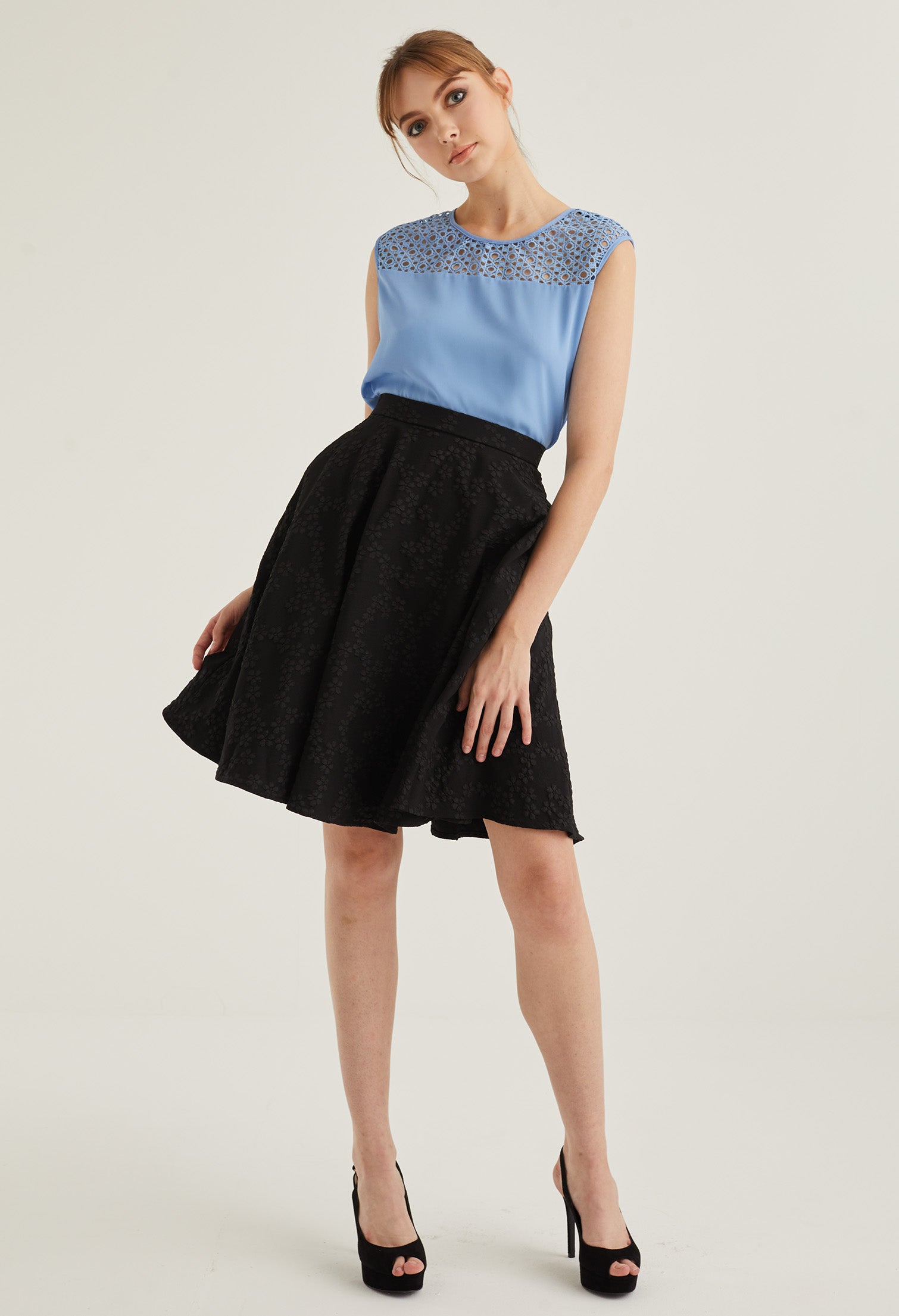 A Line Brocade Midi Skirt
