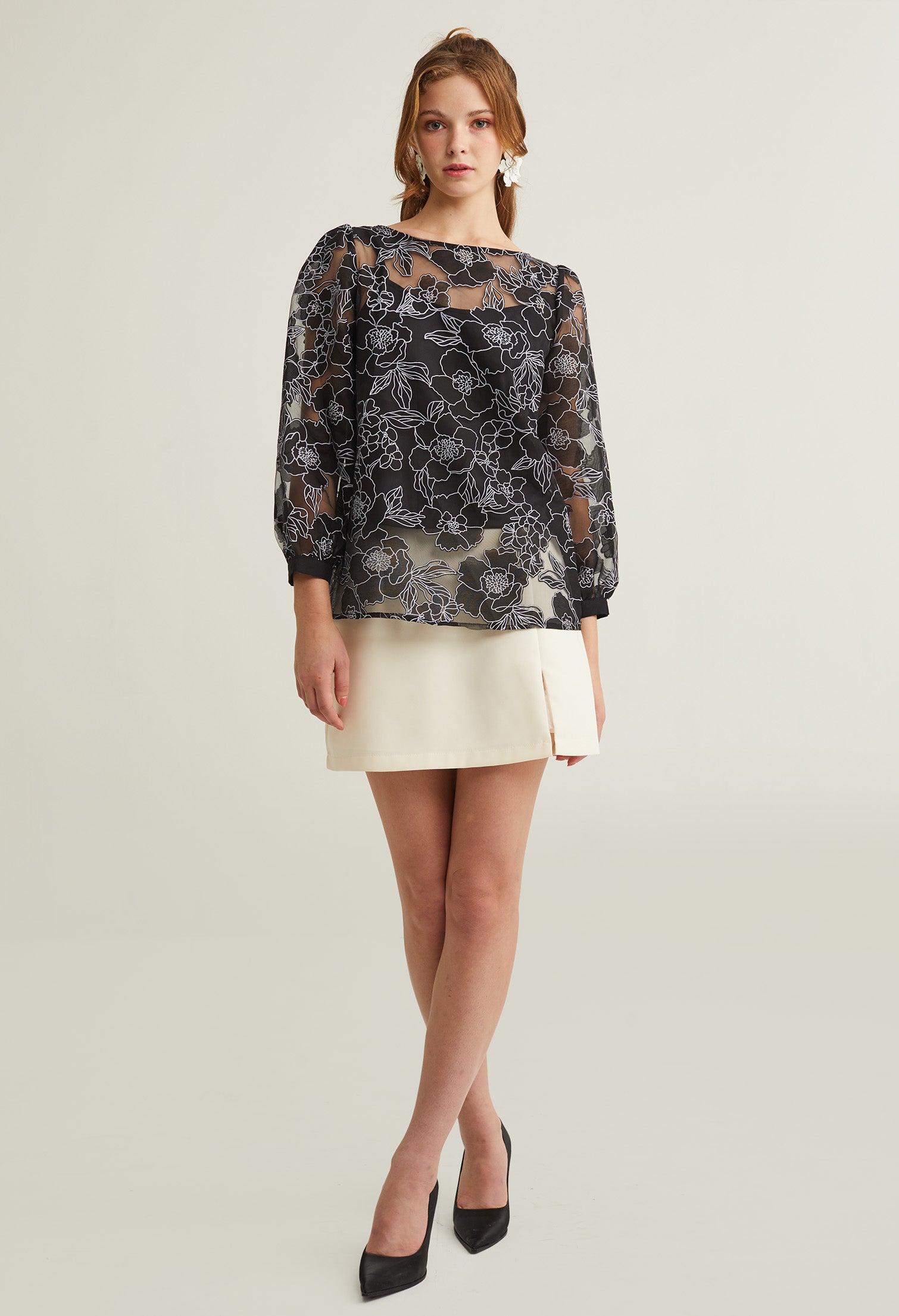 Sheer Floral Patterned Blouse