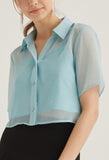 Sheer Cropped Button Up Top