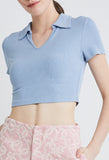 Ribbed Collared Cropped Top