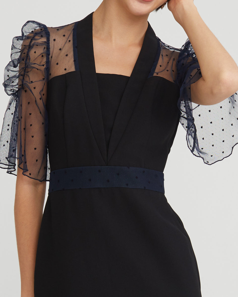 17870 Black Sheer Sleeve Midi Dress