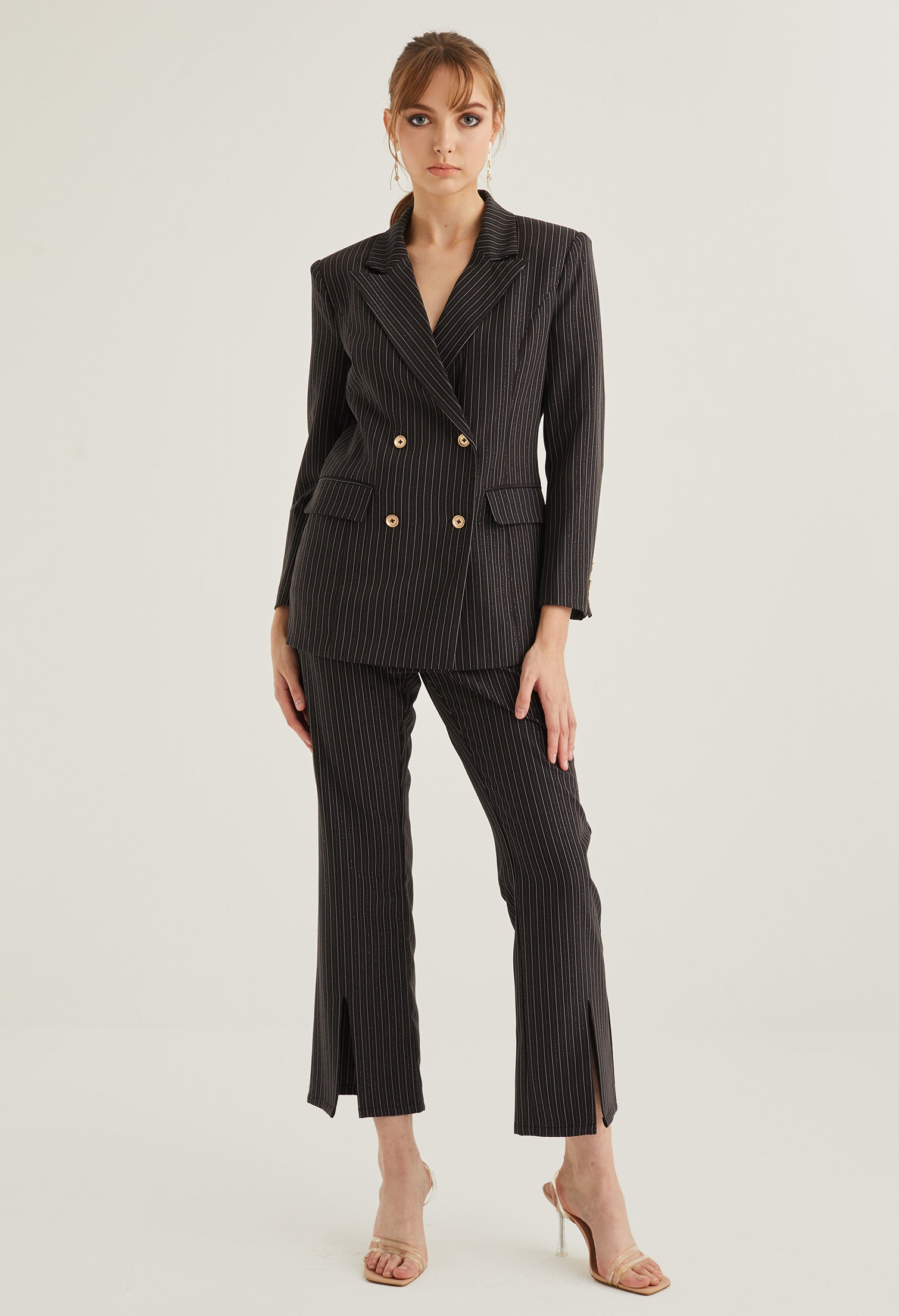 Front Slit Striped Smart Trousers