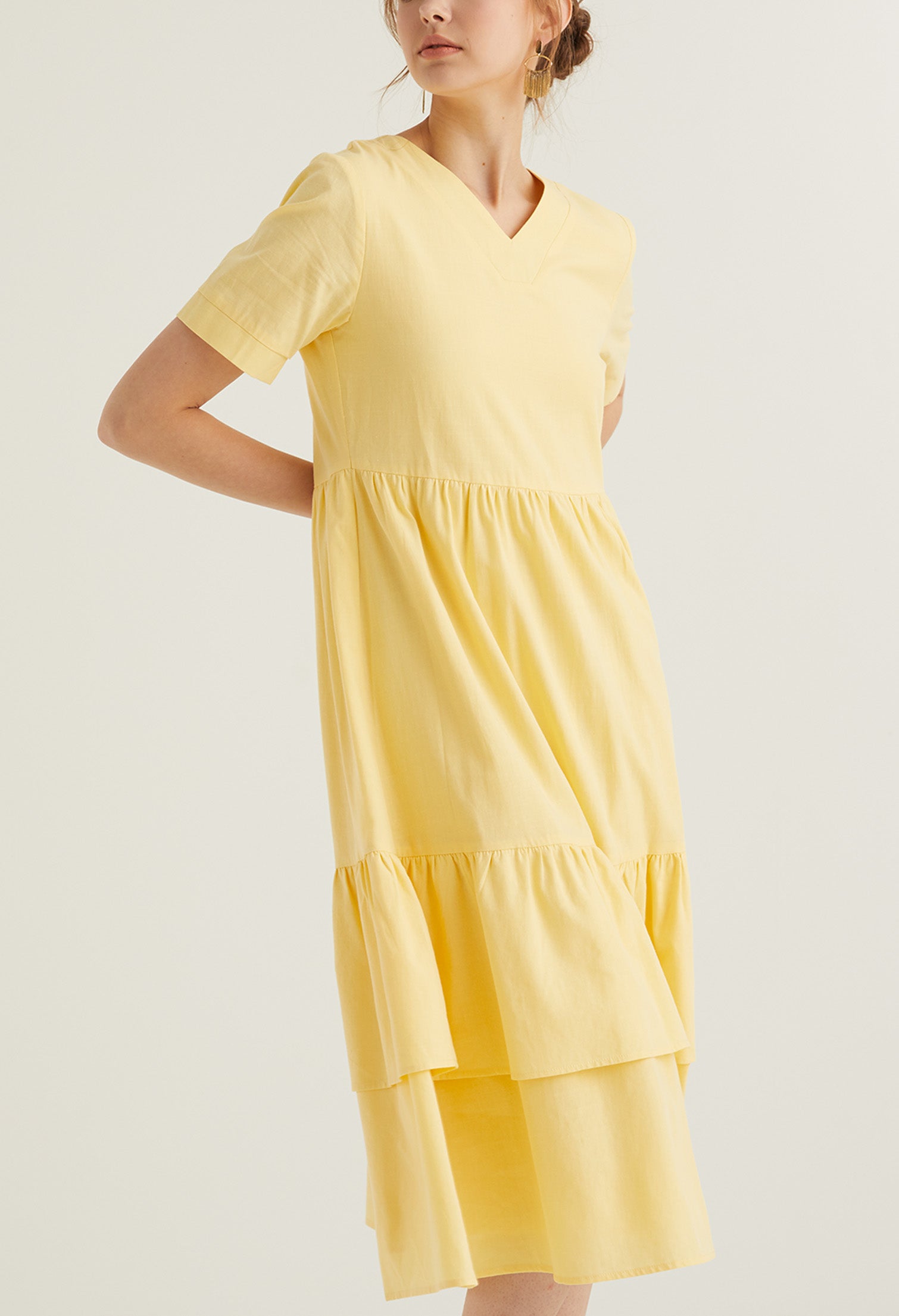 Short Sleeved Drop Waist Midi Dress