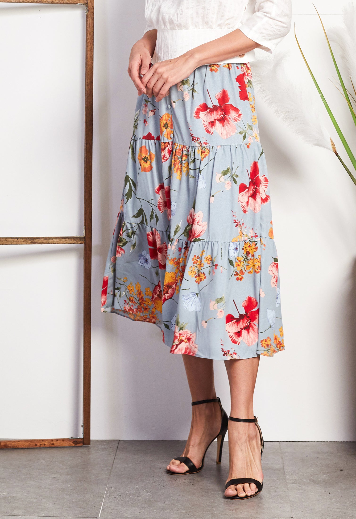 Allover Floral Tiered Skirt