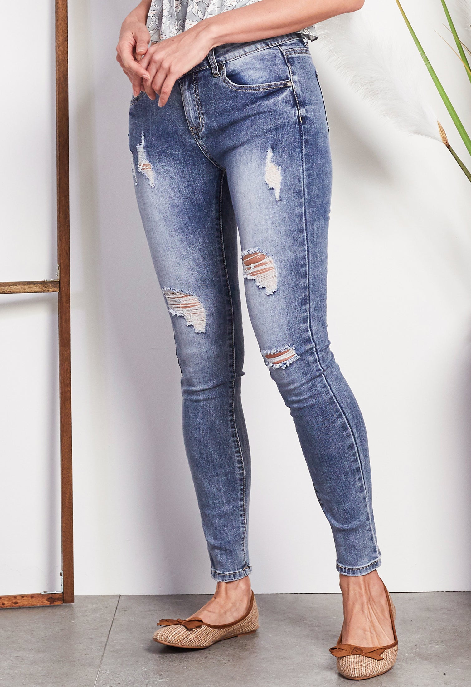 Stress-Ripped Skinny Jeans