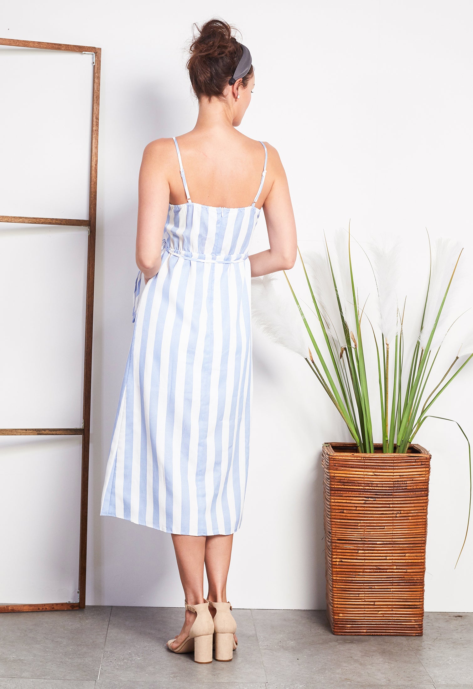Stripe Side-Ruffle Strappy Dress