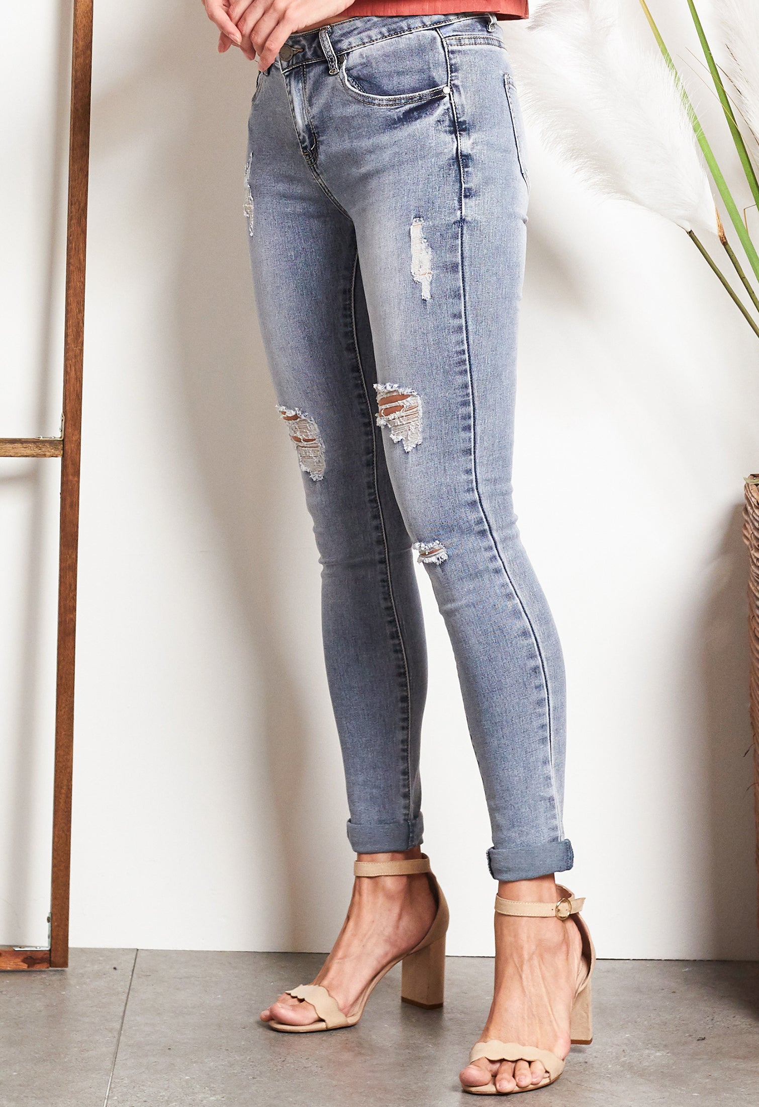 Stress-Ripped Skinny Jeans