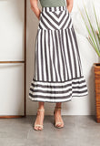 Stripe Tiered Midi Skirt