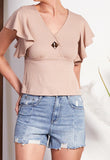 Buttoned Scalloped Sleeve Top