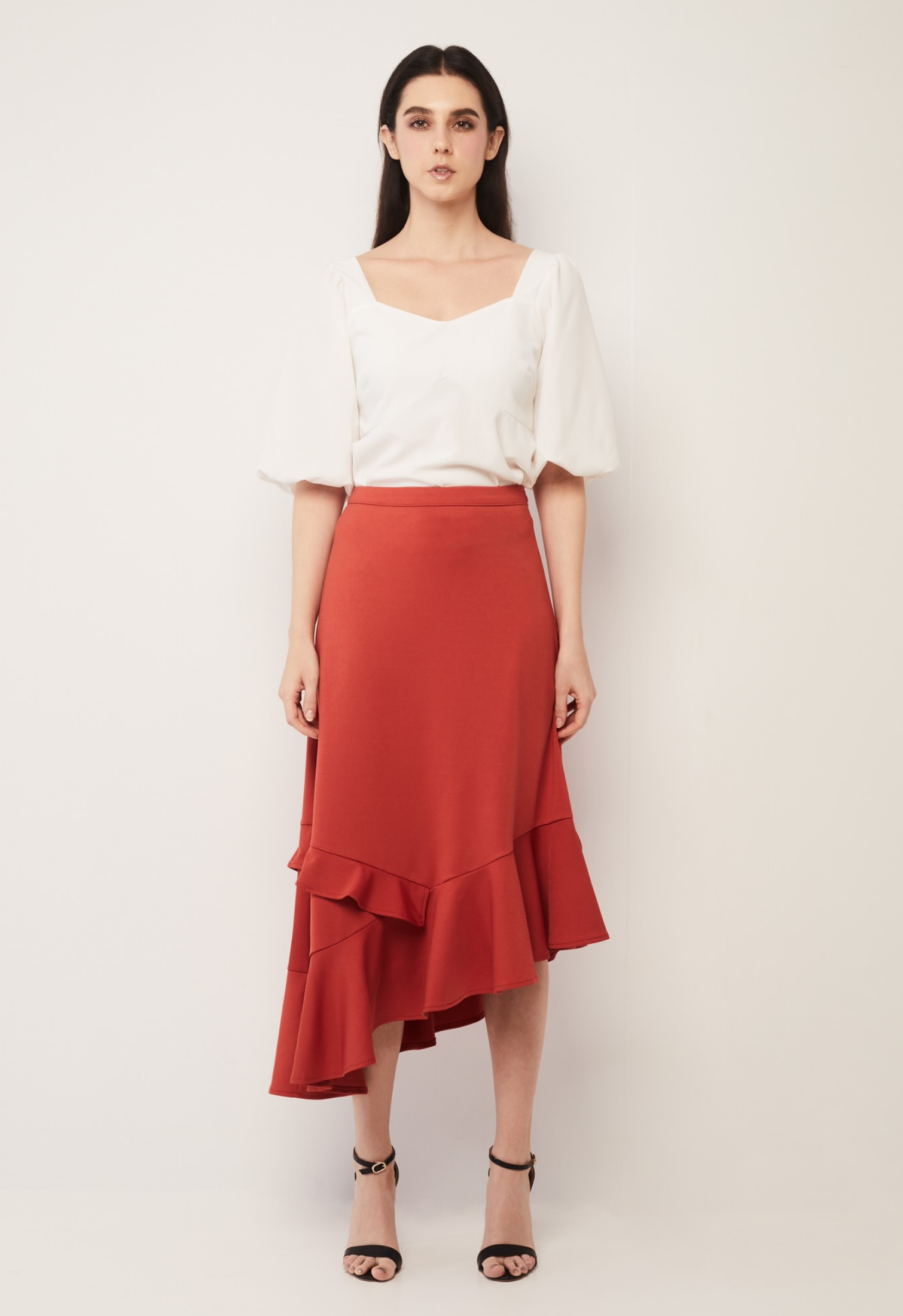 Asymmetrical Ruffled Hem Skirt