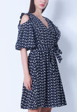 Cold-Shoulder Floral Link V-Neckline Dress