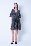Cold-Shoulder Floral Link V-Neckline Dress