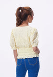 Embroidery Eyelet Ruched Waist Blouse