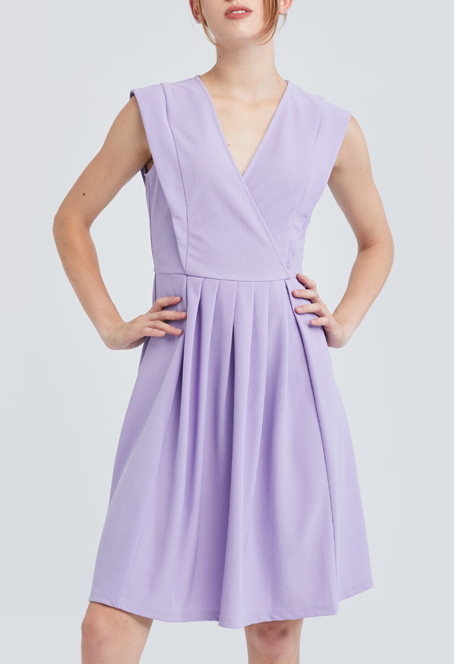 Crossover Panel Wide Pleated Dress